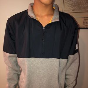 Quarter zip up half navy blue half grey